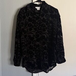 Vtg Tracy M Black floral silk velvet burnout blouse